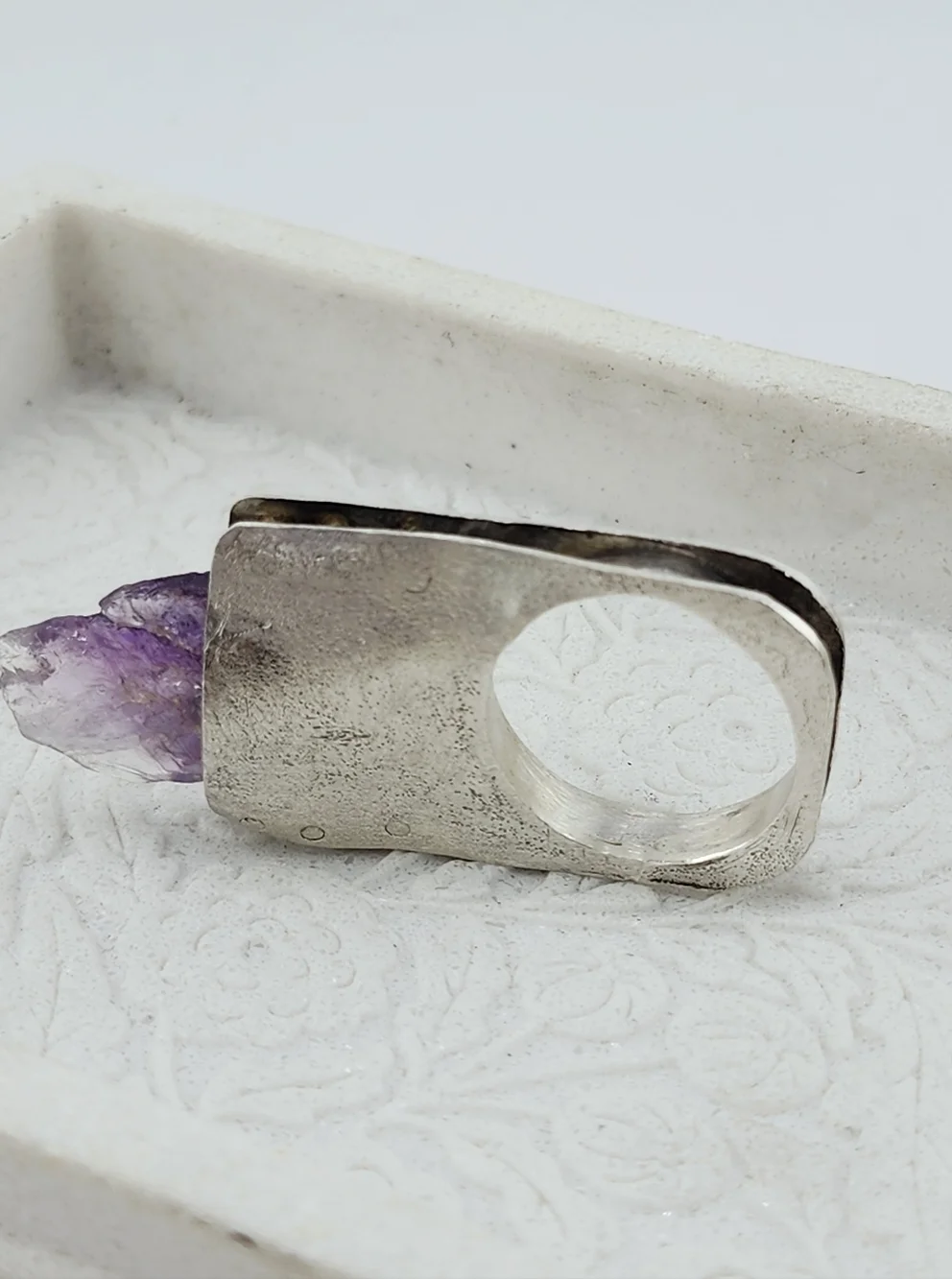 RAW AMETHYST STONE STATEMENT RING HANDMADE IN STERLING SILVER METAL SIZE 10